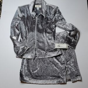 Vintage Skirt Suit Janine Suit New Old Stock Medium Silver velvet Blazer skirt